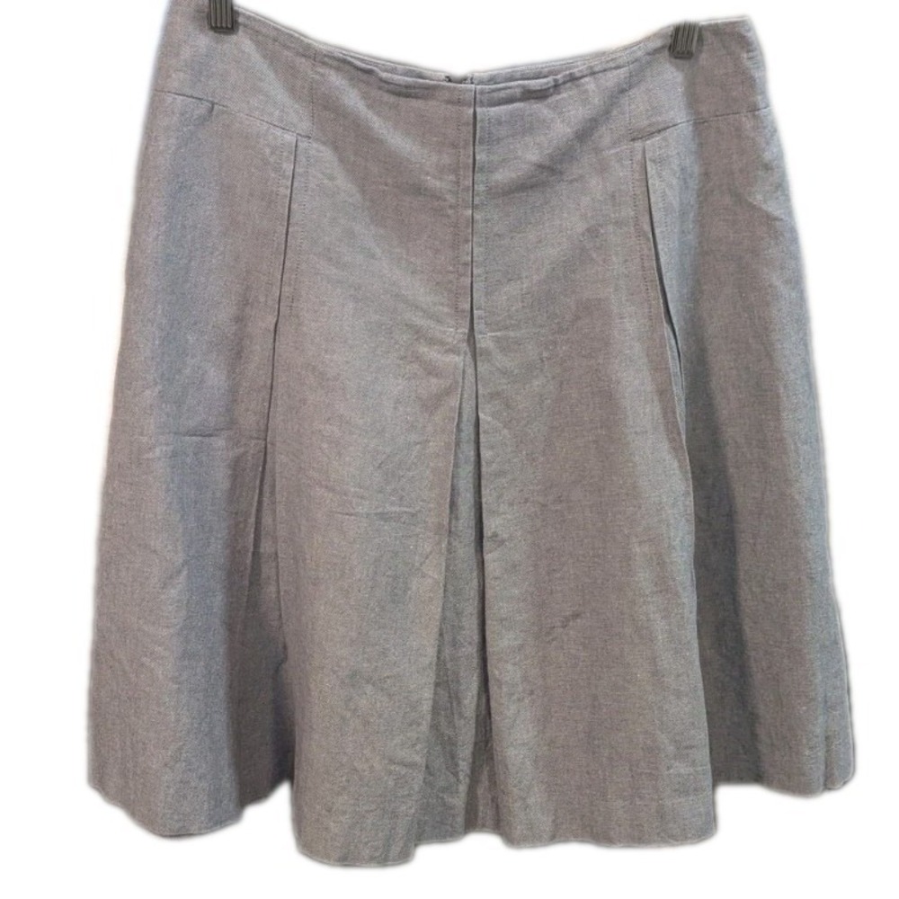 Tommy Hilfiger 14 Pleated Skirt Grey Denim Cotton/Linen Blend Lined Schoolgirl